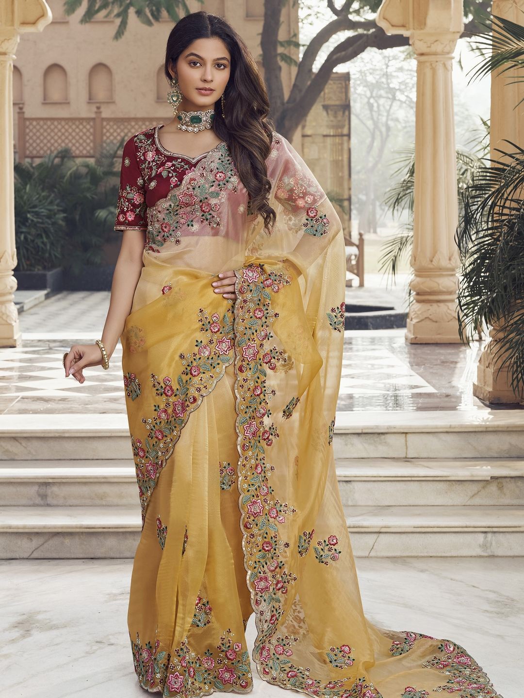 

Suha Floral Organza Saree, Yellow