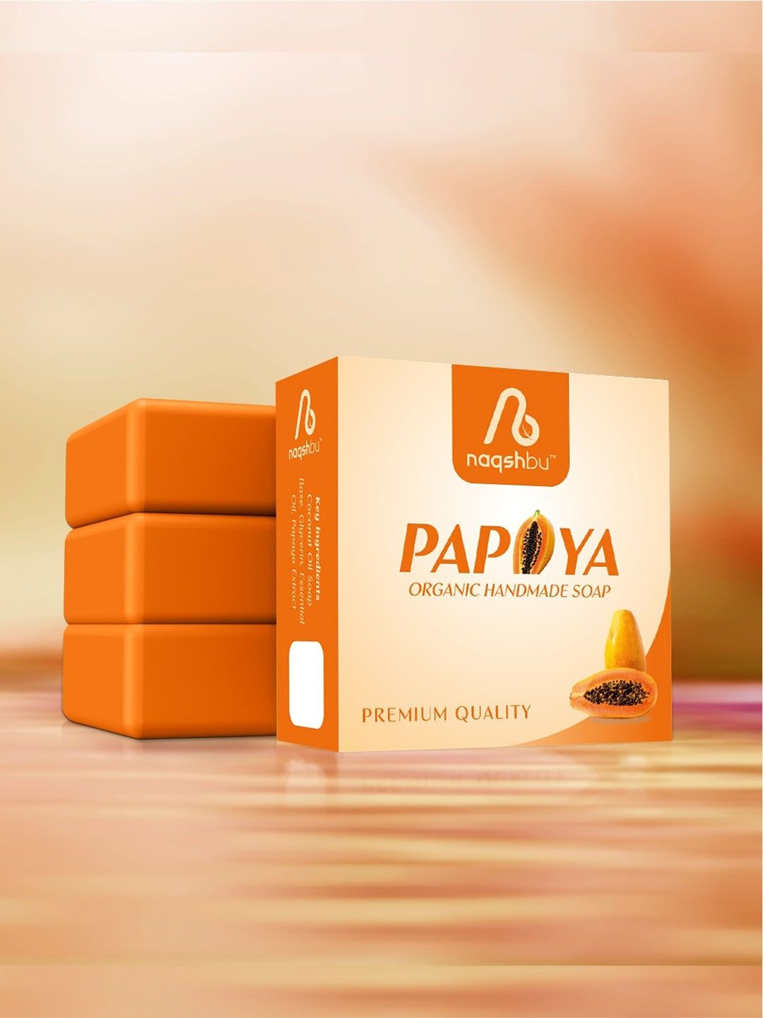 

Naqshbu Papaya Organic Soap For Exfoliation - 100 g, Orange