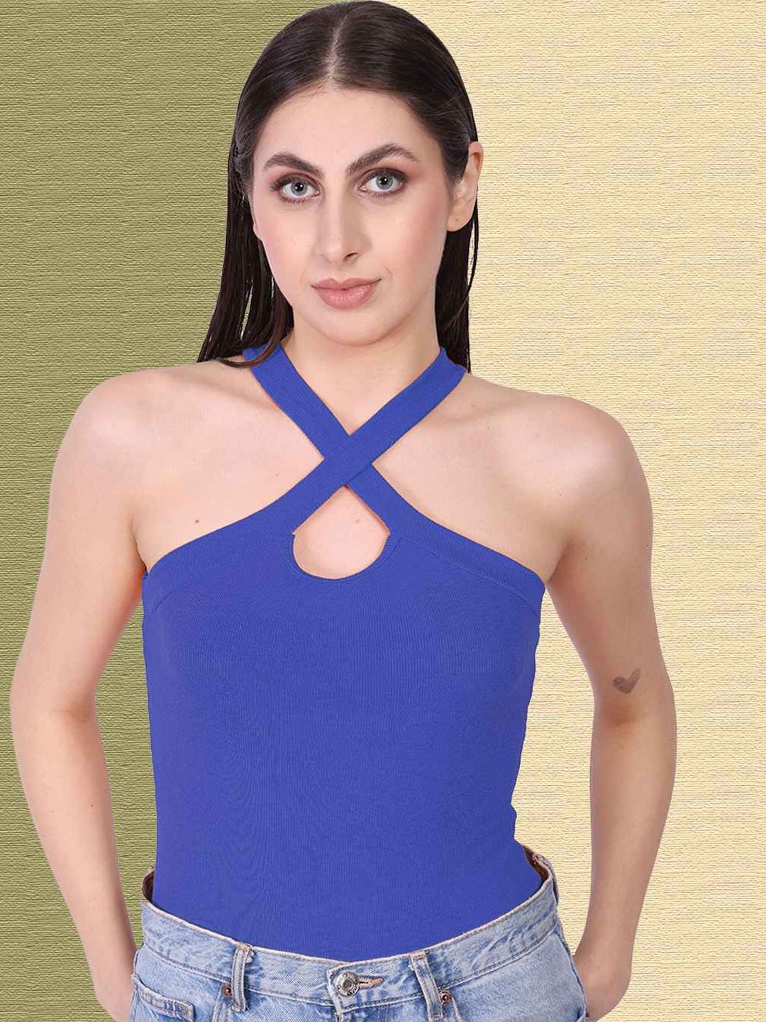 

Mast & Harbour Women Fitted Cotton Top, Blue