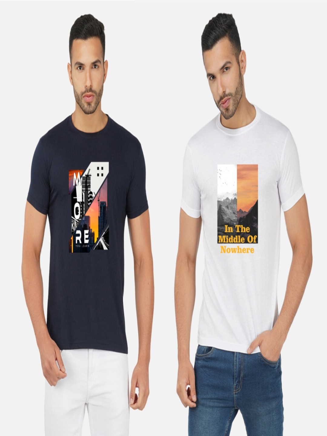 

GLOBAL NOMAD Men 2 Printed Bio Finish Applique T-shirt, Navy blue