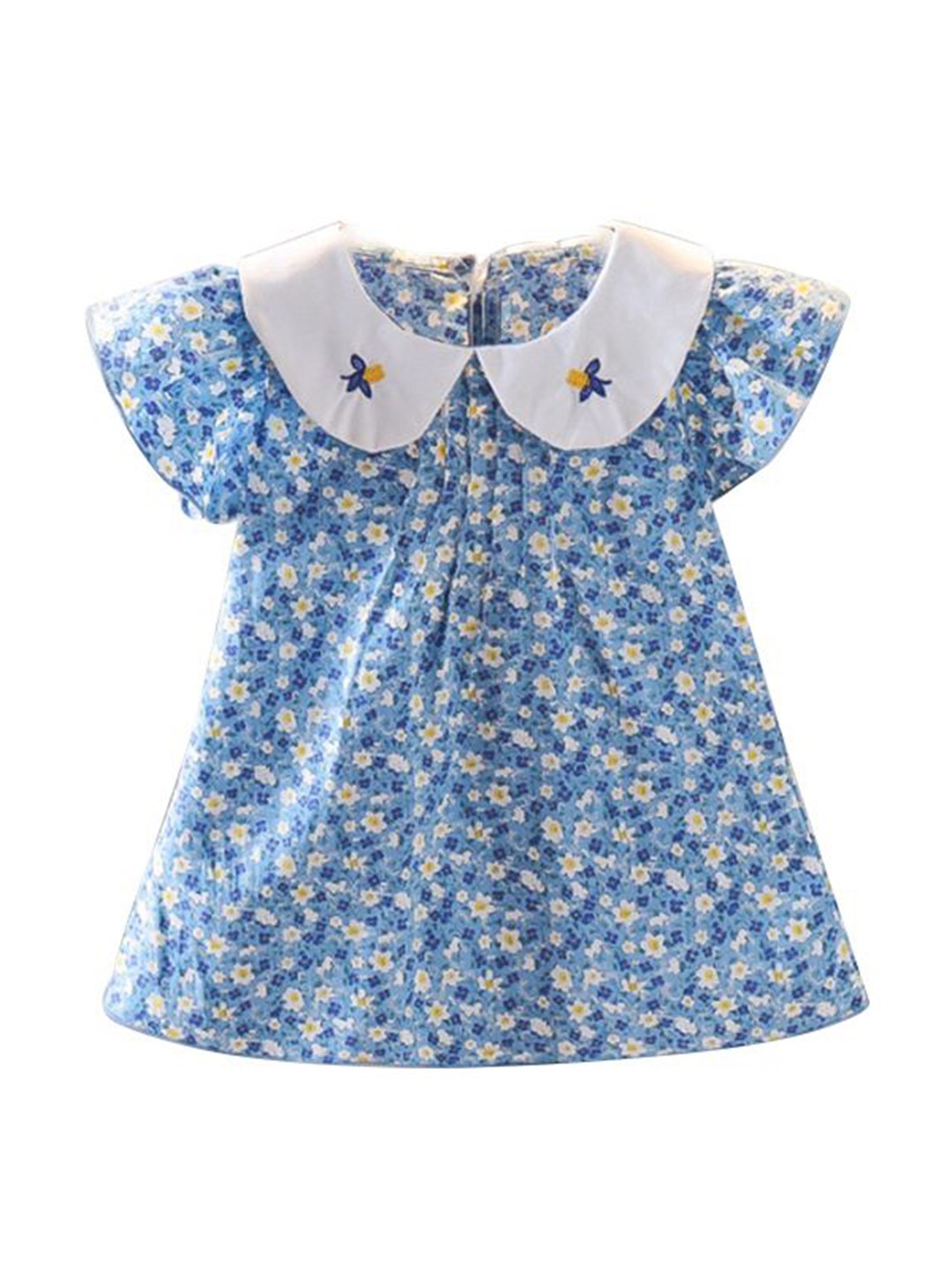 

StyleCast x Revolte Tropical Print Peter Pan Collar Puff Sleeve A-Line Dress, Blue