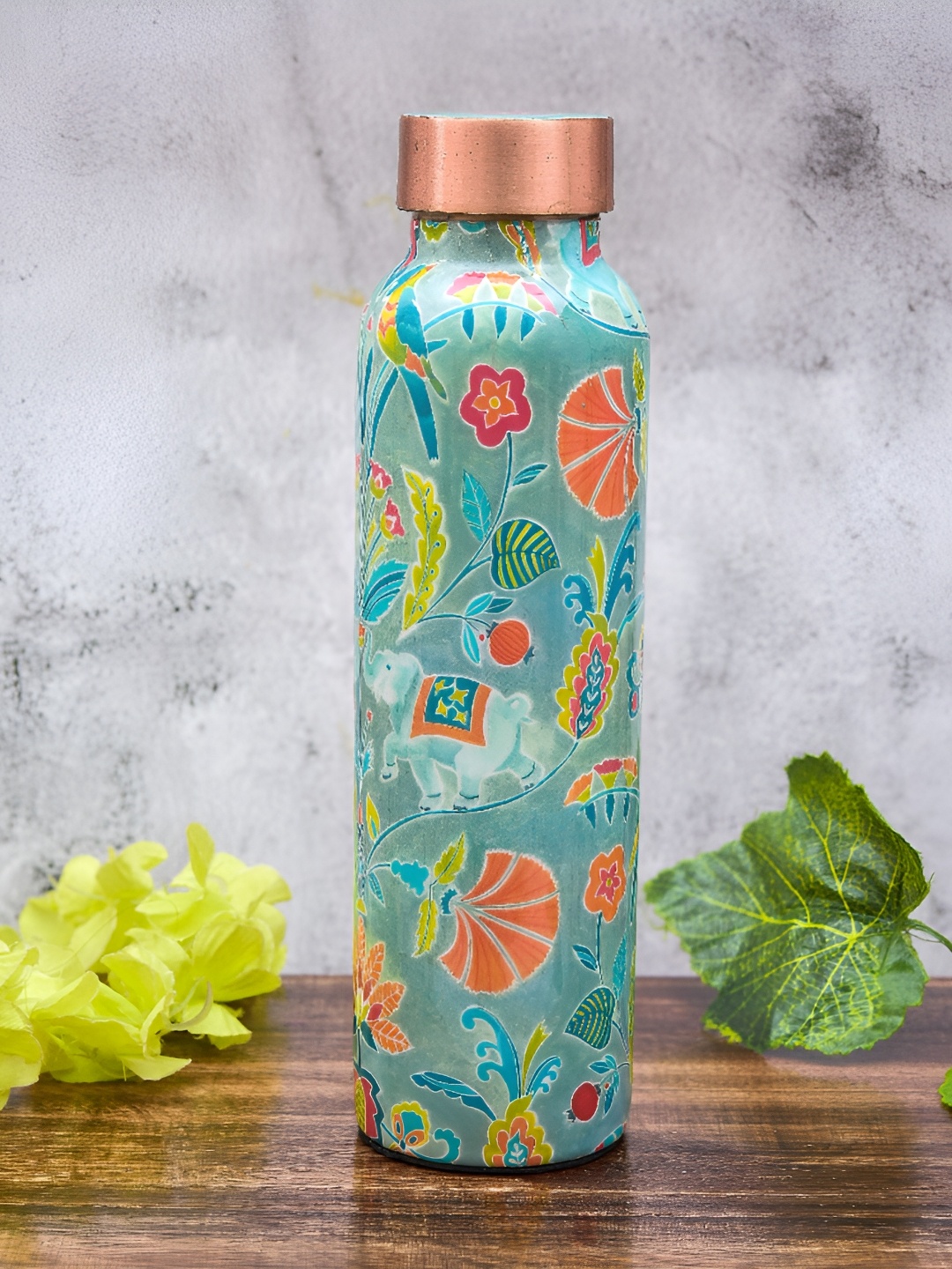 

oggn Orio Green & Red Floral Pomegranate Printed Copper Water Bottle-950 ml