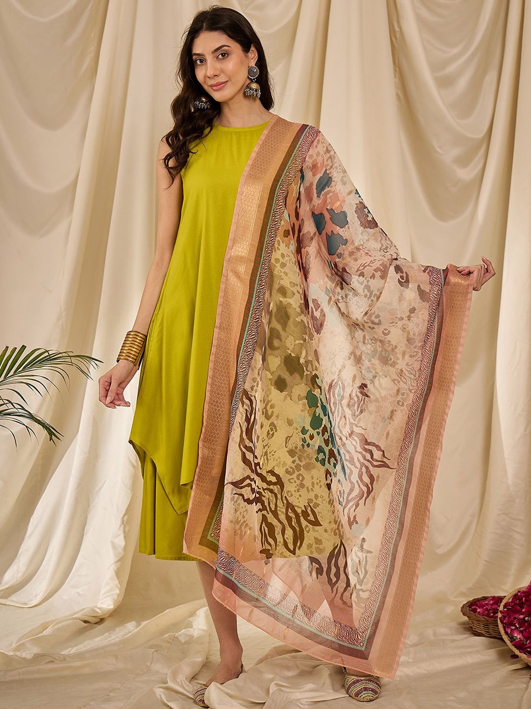 

InWeave Women Regular Kurta with Palazzos & With Dupatta, Yellow