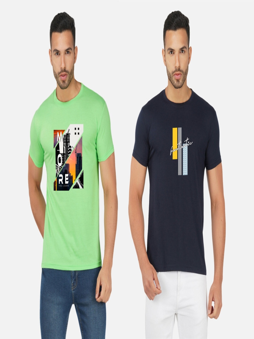 

GLOBAL NOMAD Men 2 Printed Bio Finish Applique T-shirt, Green