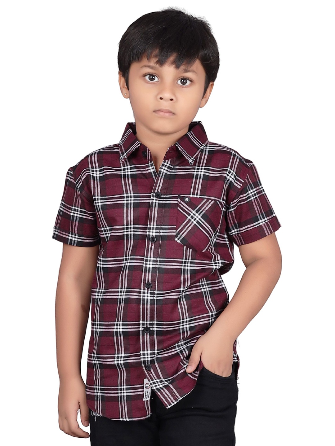 

SKY PEARL Boys Standard Tartan Checks Opaque Checked Casual Shirt, Maroon