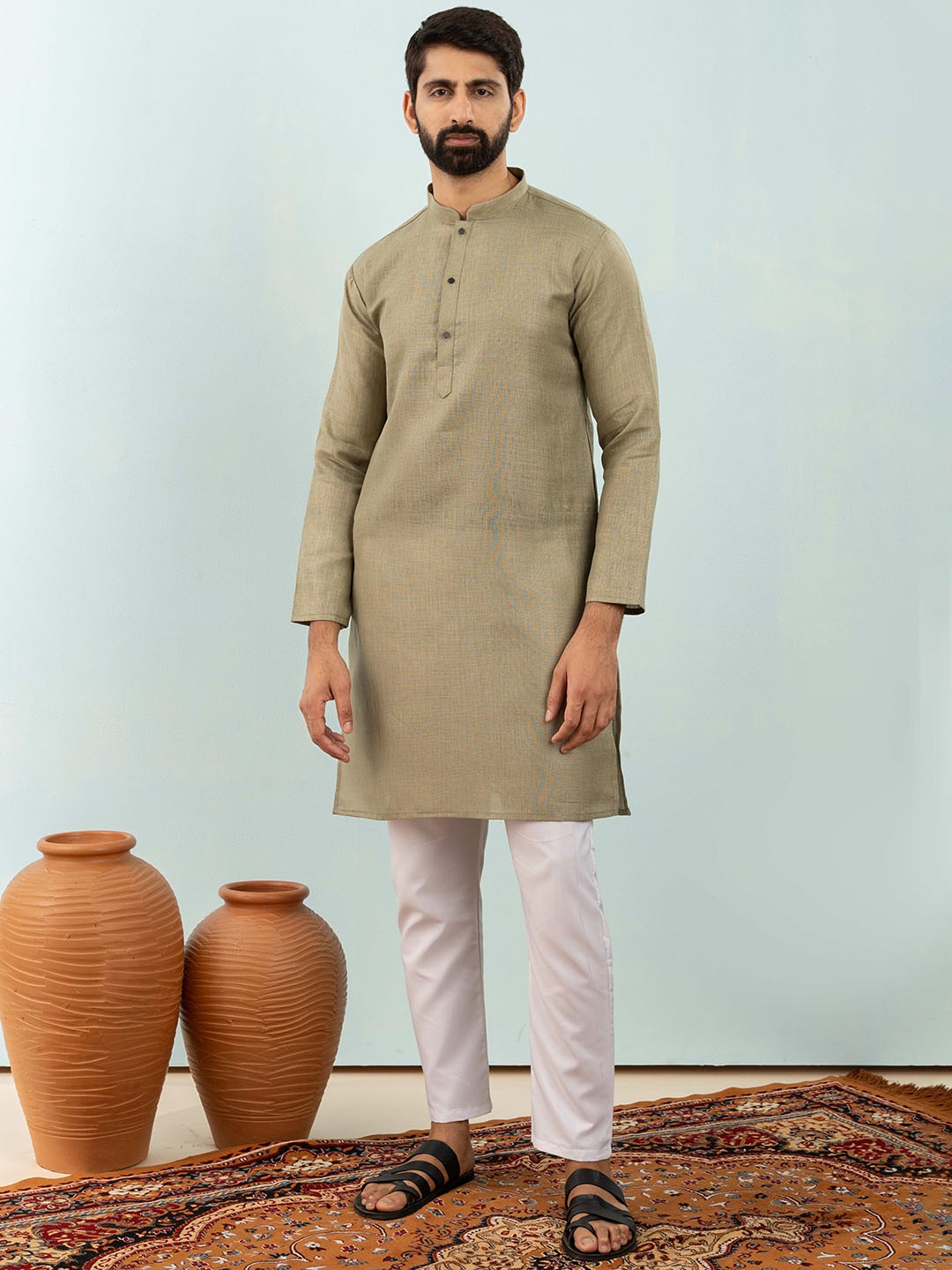 

Shiv Leela Men Khadi Kurta, Olive