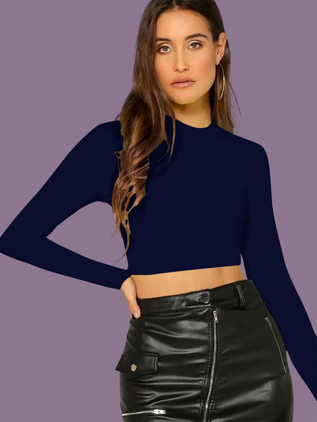 

Dream Beauty Fashion Round Neck Fitted Crop Top, Navy blue