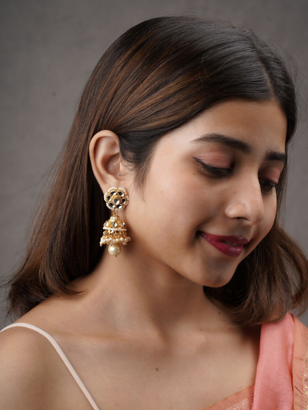 

AARSEE OFFICIAL Anti-Tarnish 22KT Gold Plated Pachhi Kundan Jhumki