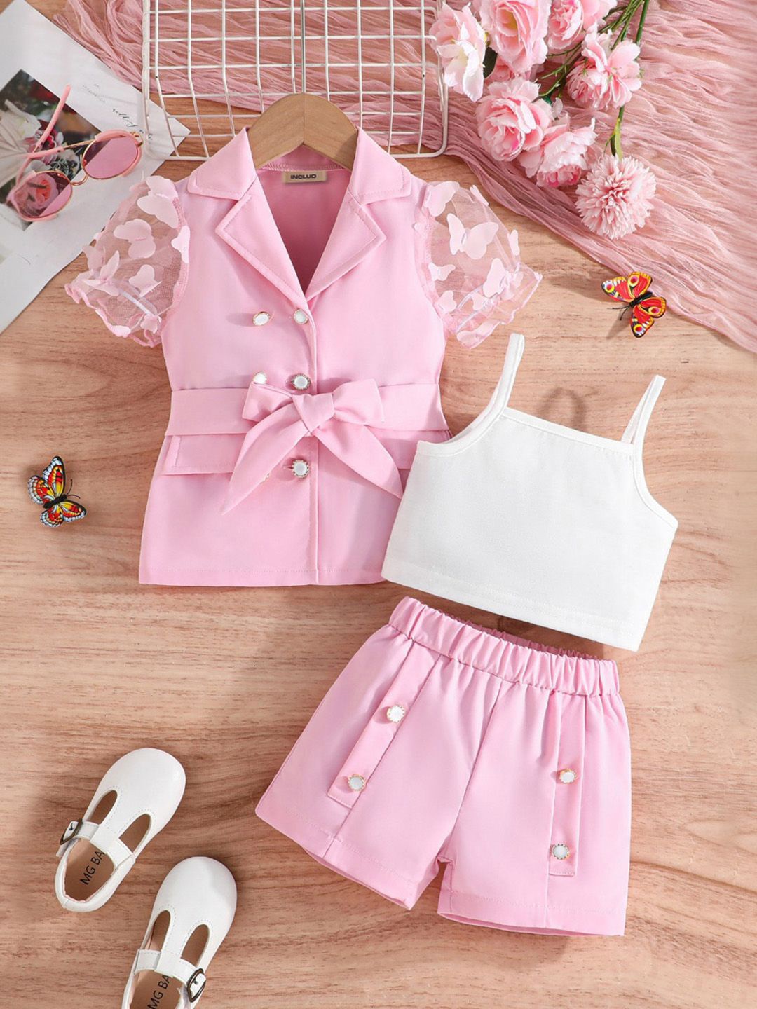 

INCLUD Girls Printed Coat with Shorts, Pink
