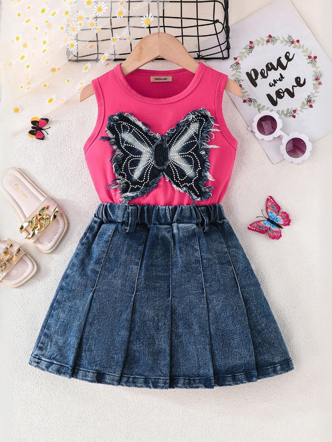 

INCLUD Girls Top with Skirt, Fuchsia