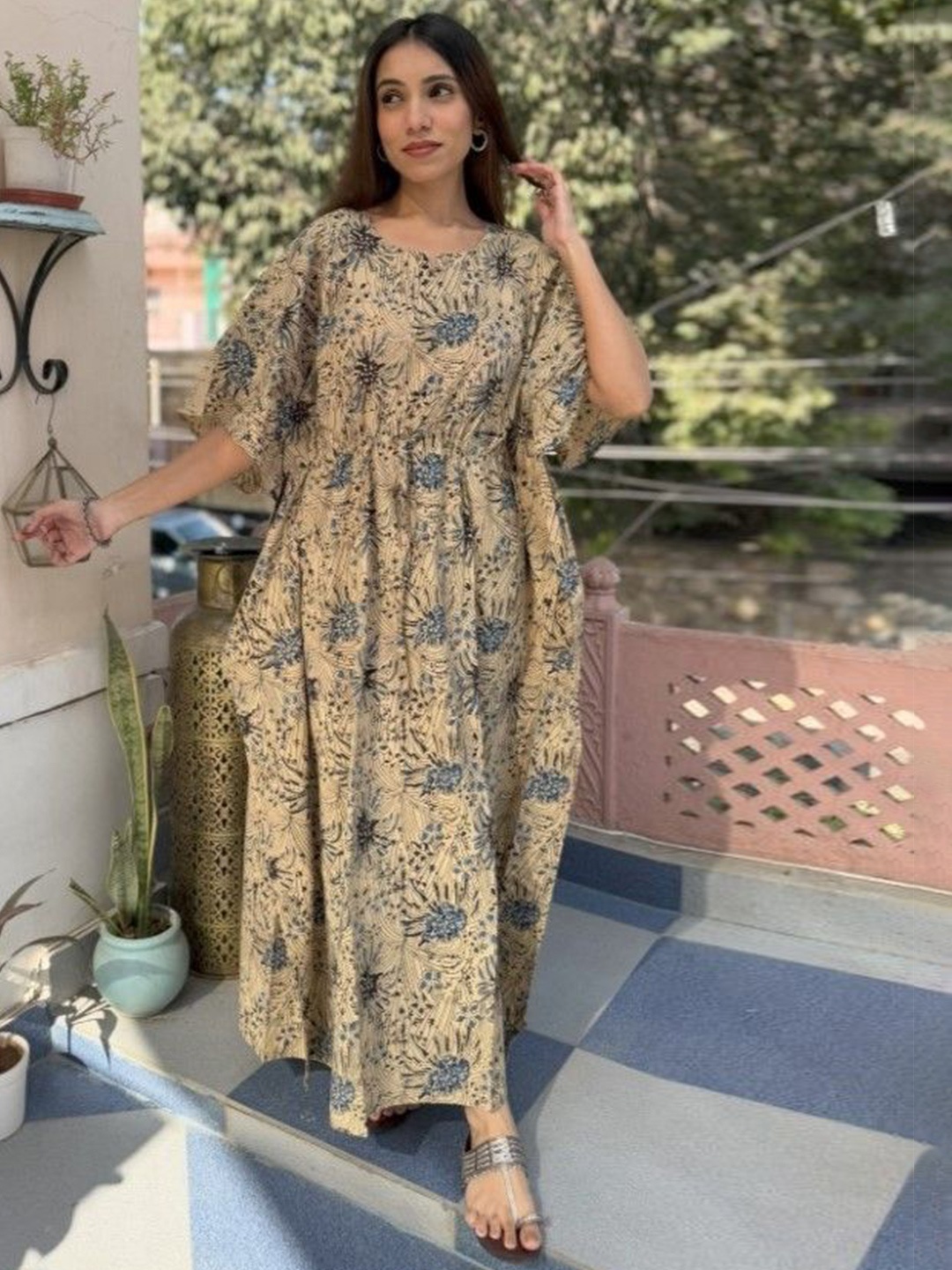 

GOODHAND Floral Print Maxi Dress, Brown