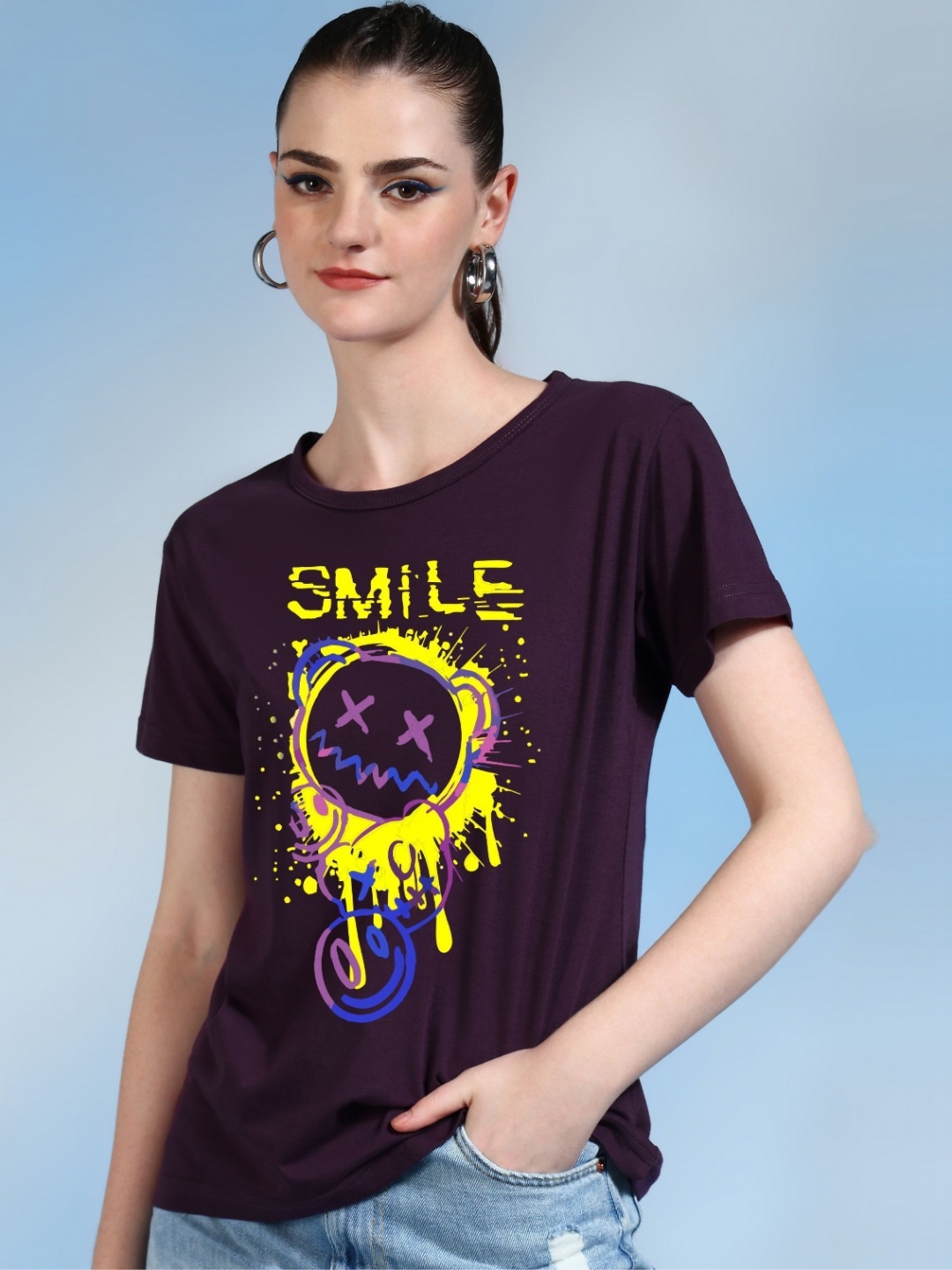 

Moda Rapido Women Printed Bio Finish Raw Edge T-shirt, Purple