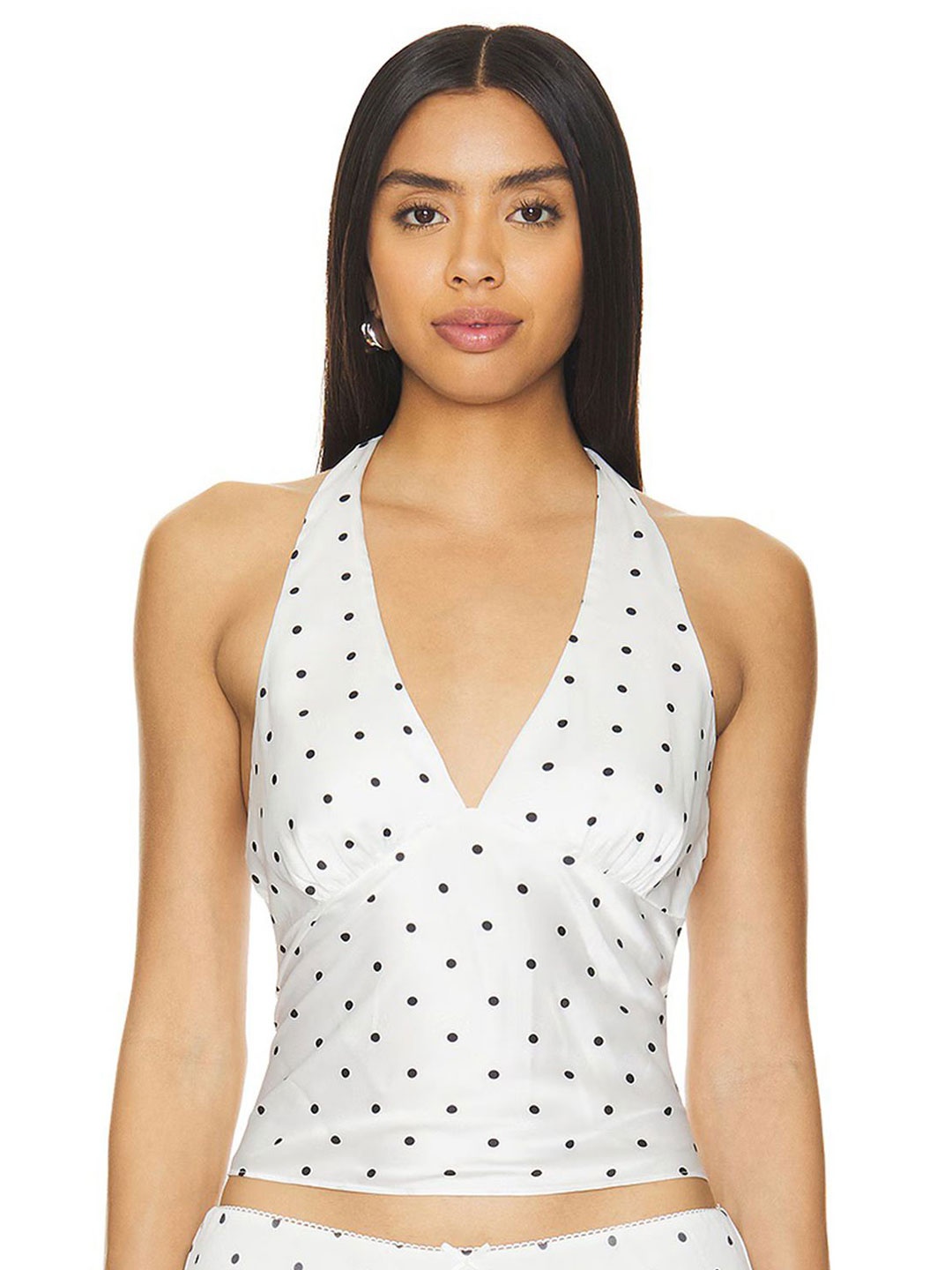 

LULU & SKY Geometric Print Halter Neck Wrap Crop Top, White