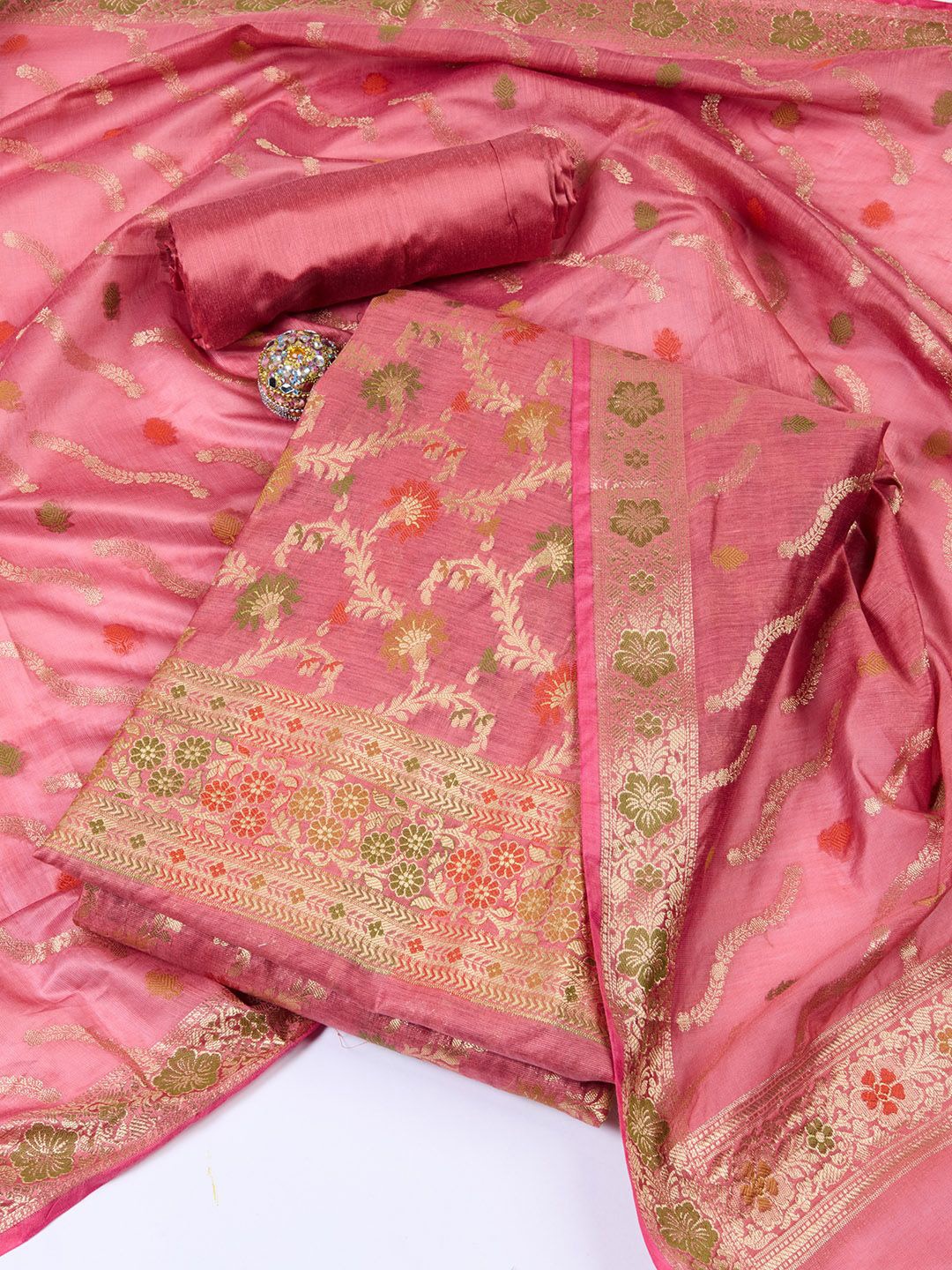 

Meena Bazaar Art Silk Unstitched Dress Material, Pink