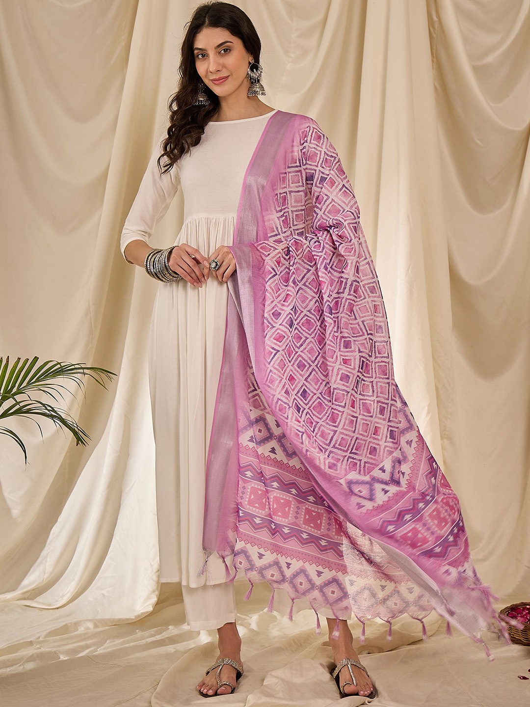

InWeave Women Regular Kurta with Palazzos & With Dupatta, White