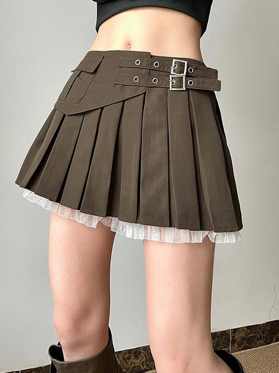 

LULU & SKY Box Pleated A-Line Mini Skirt, Brown