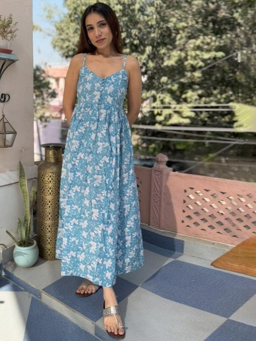 

GOODHAND Floral Print Maxi Dress, Blue