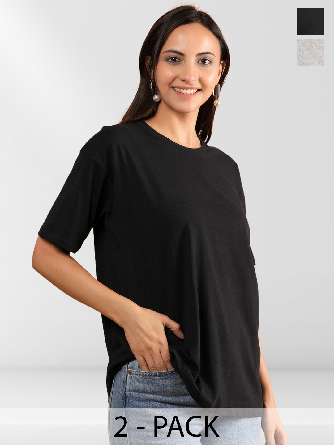 

NEYSA Women 2 Printed Extended Sleeves Applique T-shirt, Multi