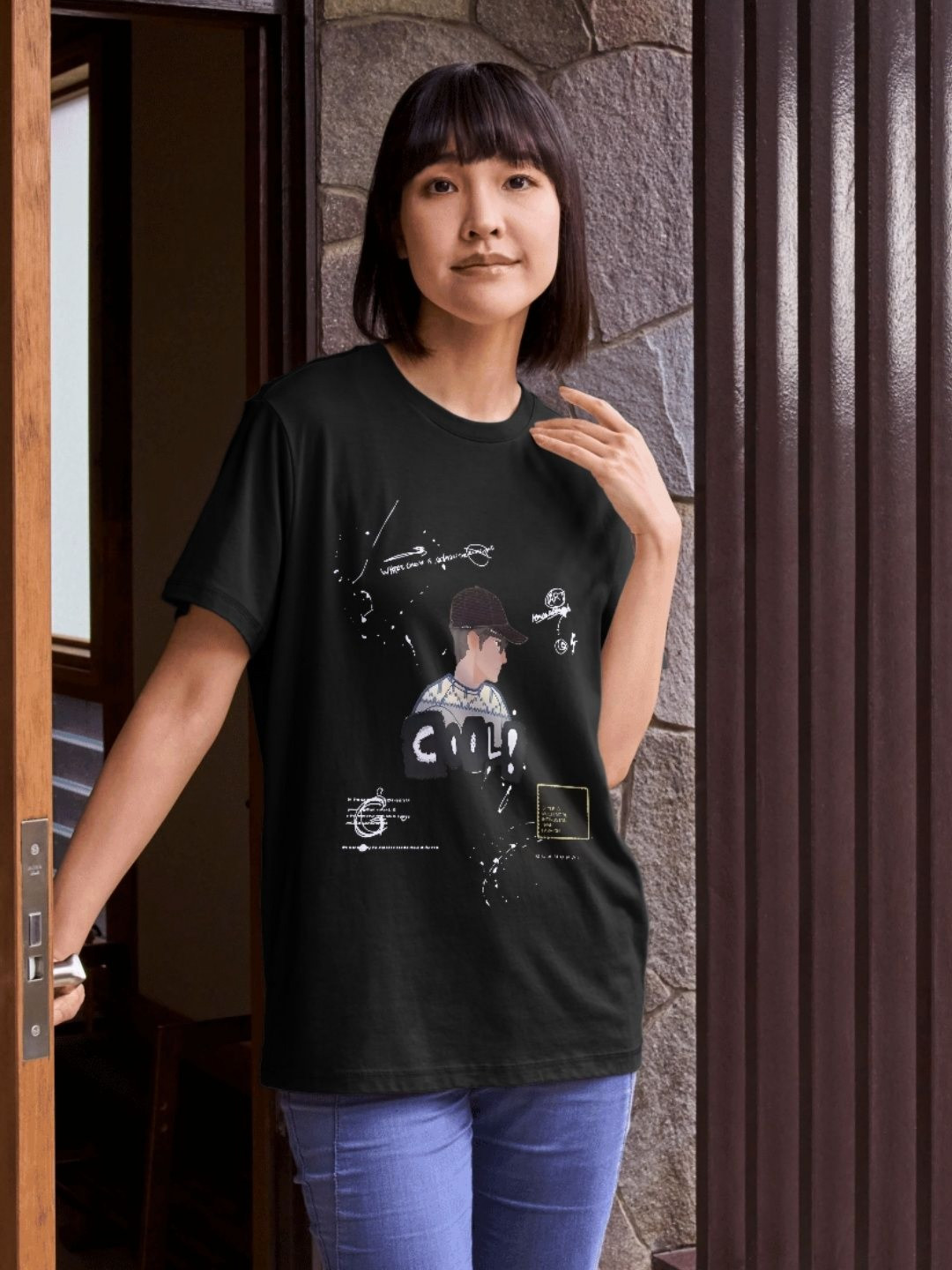 

StyleCast Women Printed Pure Cotton Raw Edge T-shirt, Black