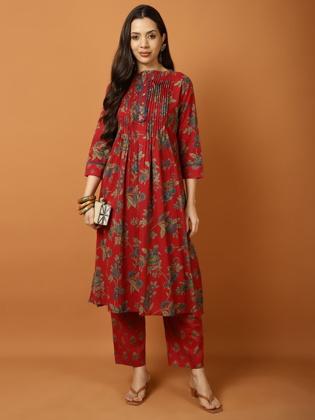 

Meena Bazaar Printed Kurta with Trousers, Maroon