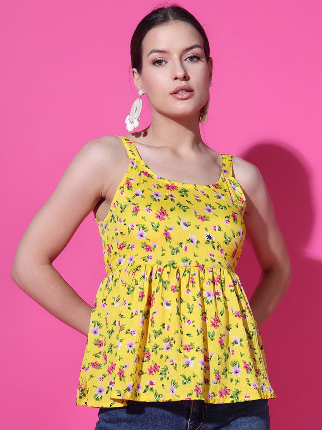

Istyle Can Floral Print Top, Mustard