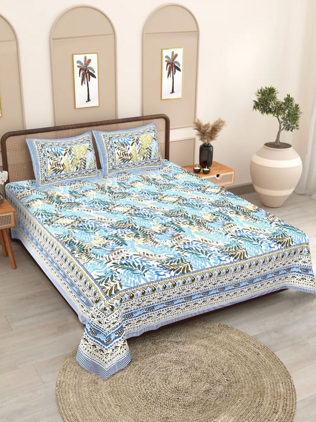 

Butea Crape Blue & Yellow Floral 180 TC King Bedsheet with 2 Pillow Covers
