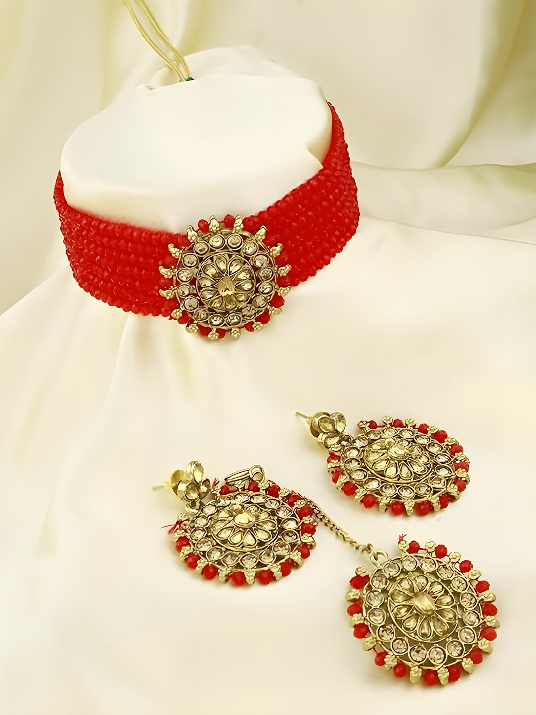 

JMBW INTERNATIONAL Set Of 2 Gold Plated Stone Studded & Beaded Jewellery Sets