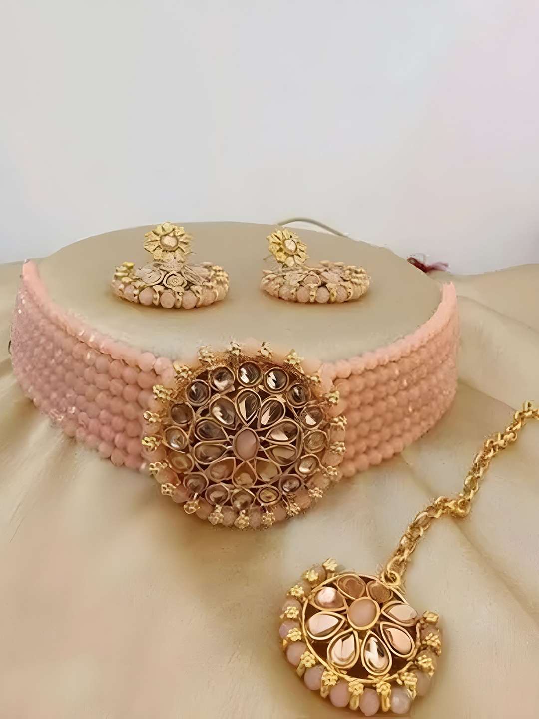 

JMBW INTERNATIONAL Set Of 2 Gold Plated Stone Studded & Beaded Jewellery Sets