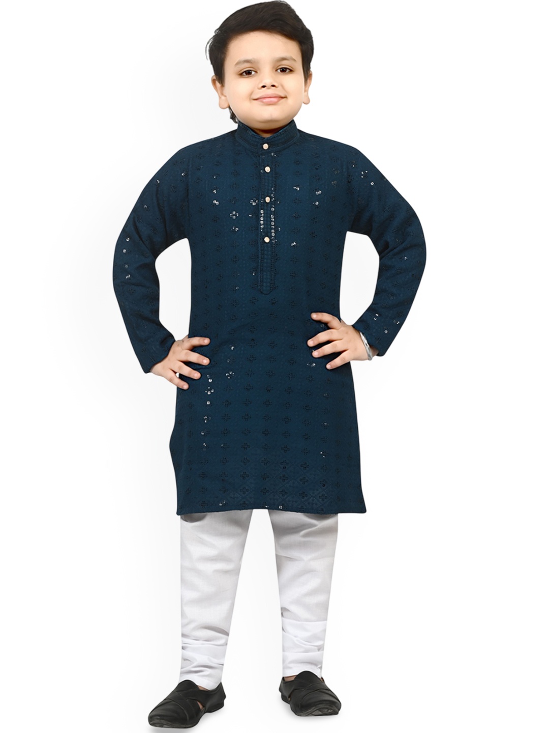 

Kidotsav Boys Ethnic Motifs Embroidered Regular Kurta with Pyjamas, Blue