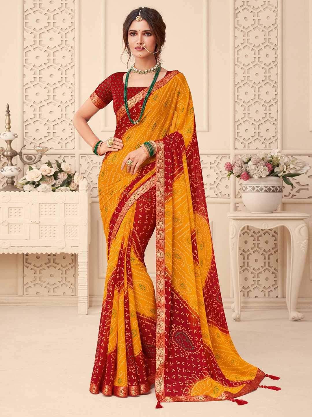 

LeeliPeeri Designer Ethnic Motifs Zari Poly Chiffon Saree, Mustard