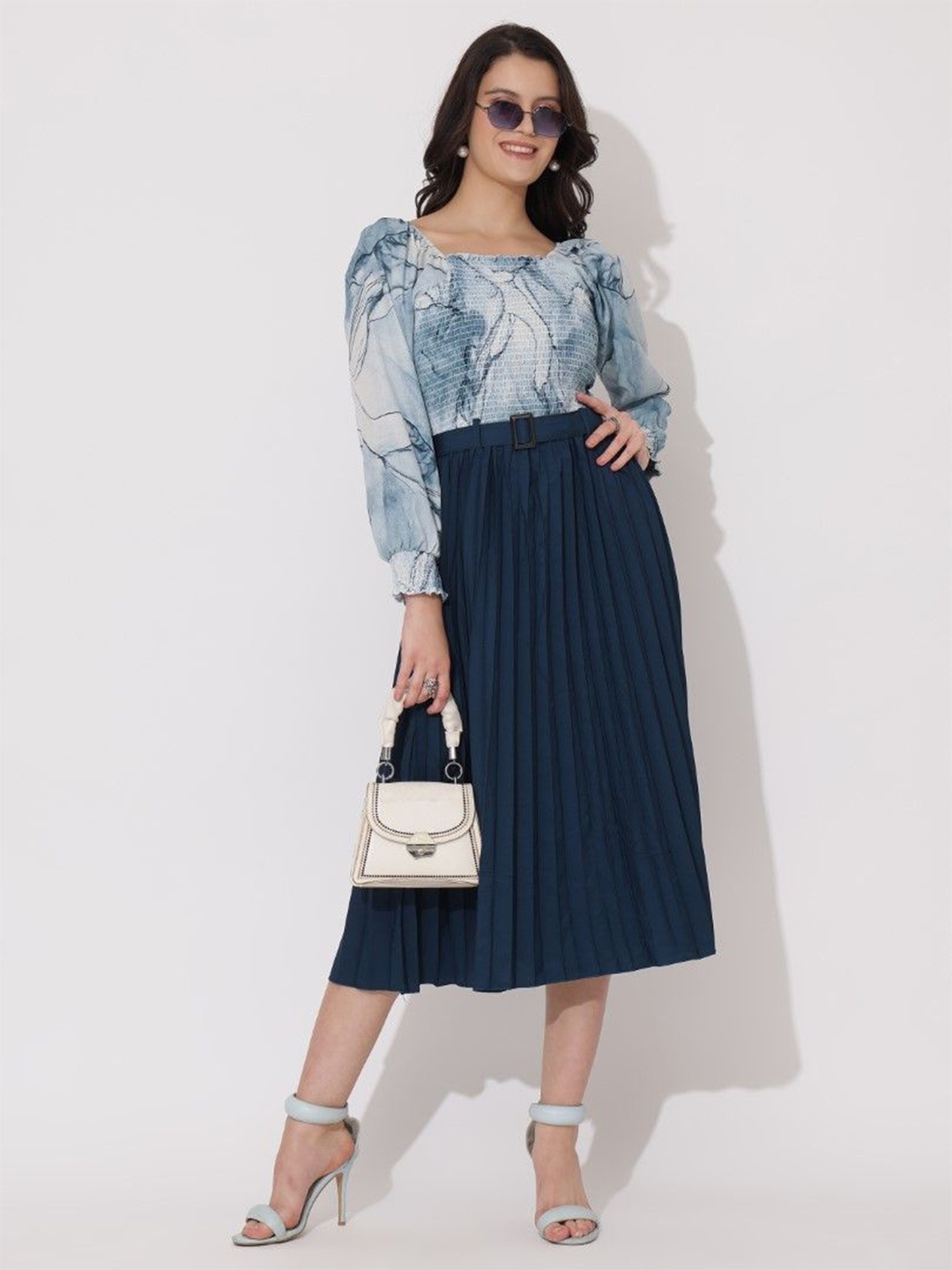 

Jash Creation Floral Print Applique Fit & Flare Maxi Dress, Blue