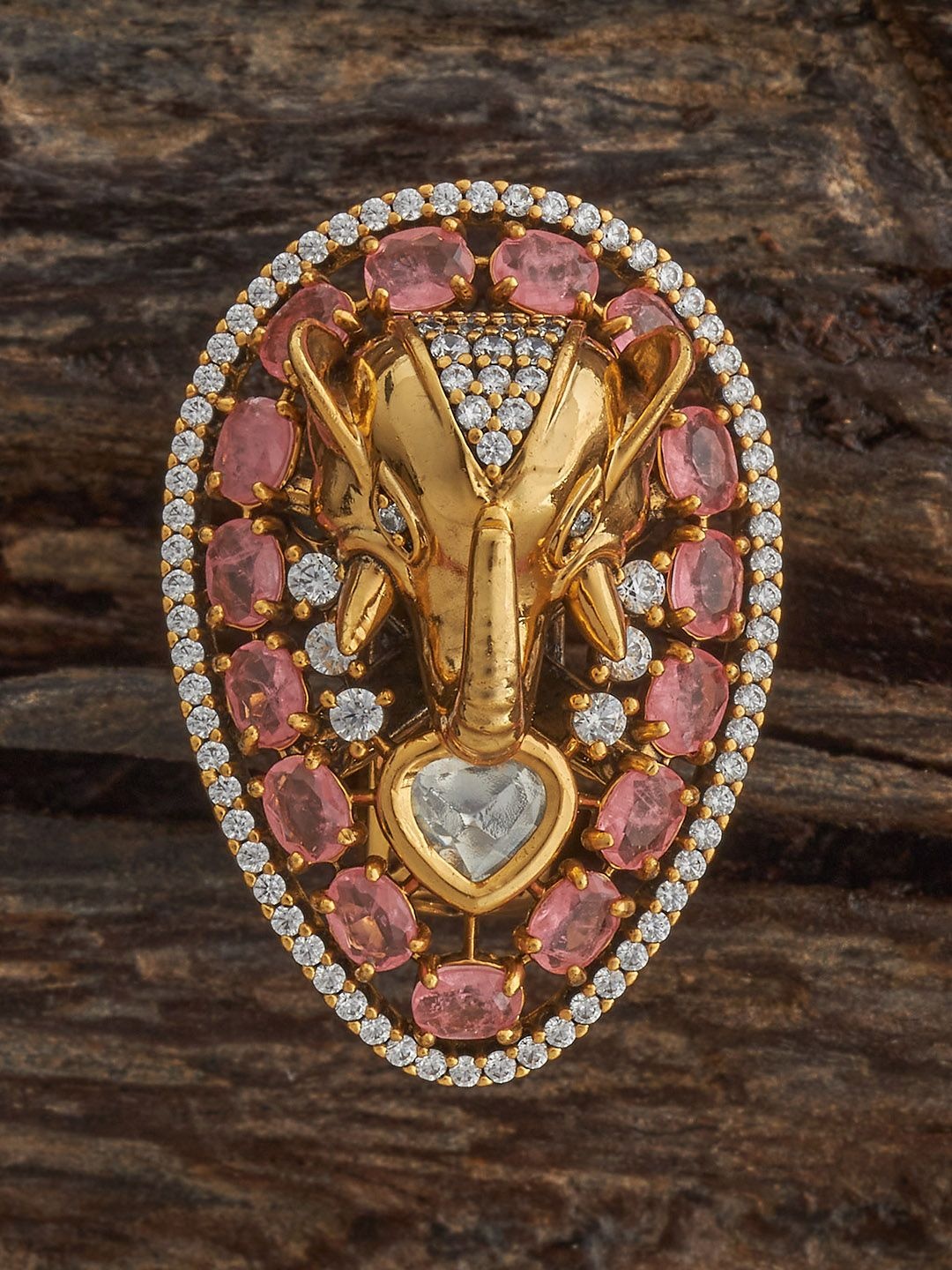 

Kushal's Fashion Jewellery Mint Victorian-Plated Ethnic Kundan Finger Ring, Gold