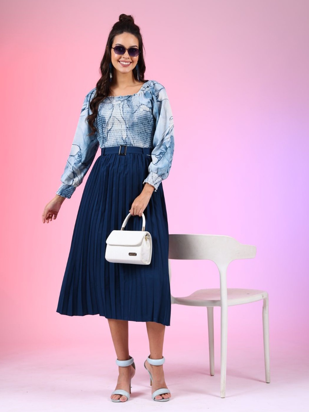 

Raiyani Fashion Print Applique Crepe Fit & Flare Dress, Blue