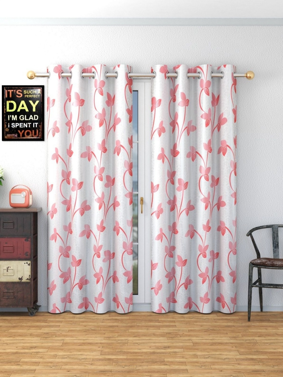 

Galaxy Home Decor Pink Set of 2 Floral Long Door Curtain