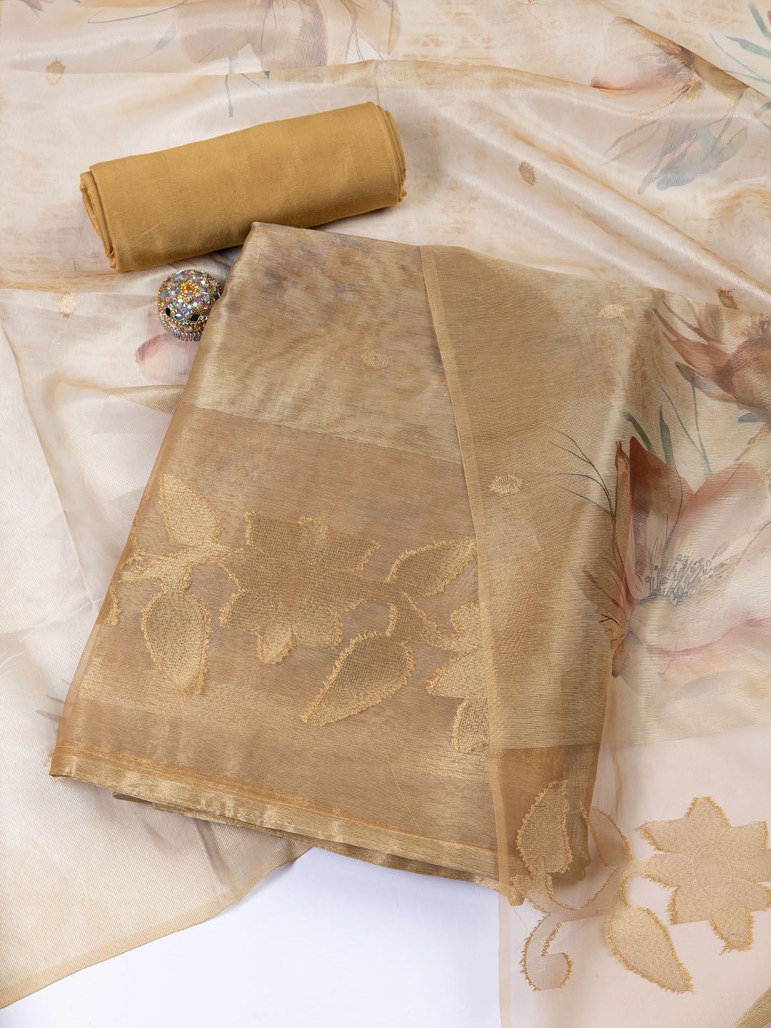

Meena Bazaar Unstitched Dress Material, Mustard