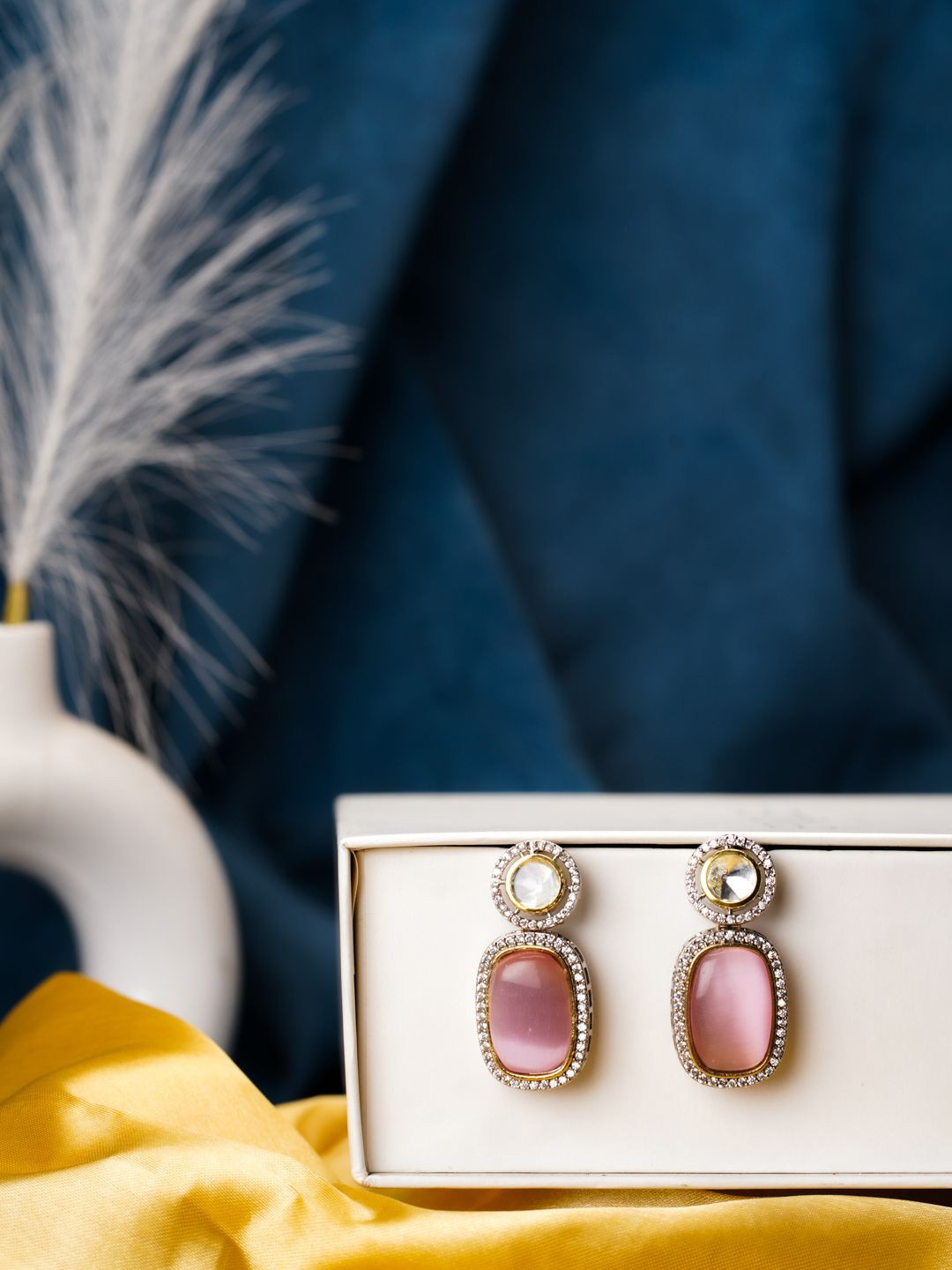 

AARSEE OFFICIAL Anti-Tarnish 22KT Gold Plated Dazzling Pink Earrings, Silver
