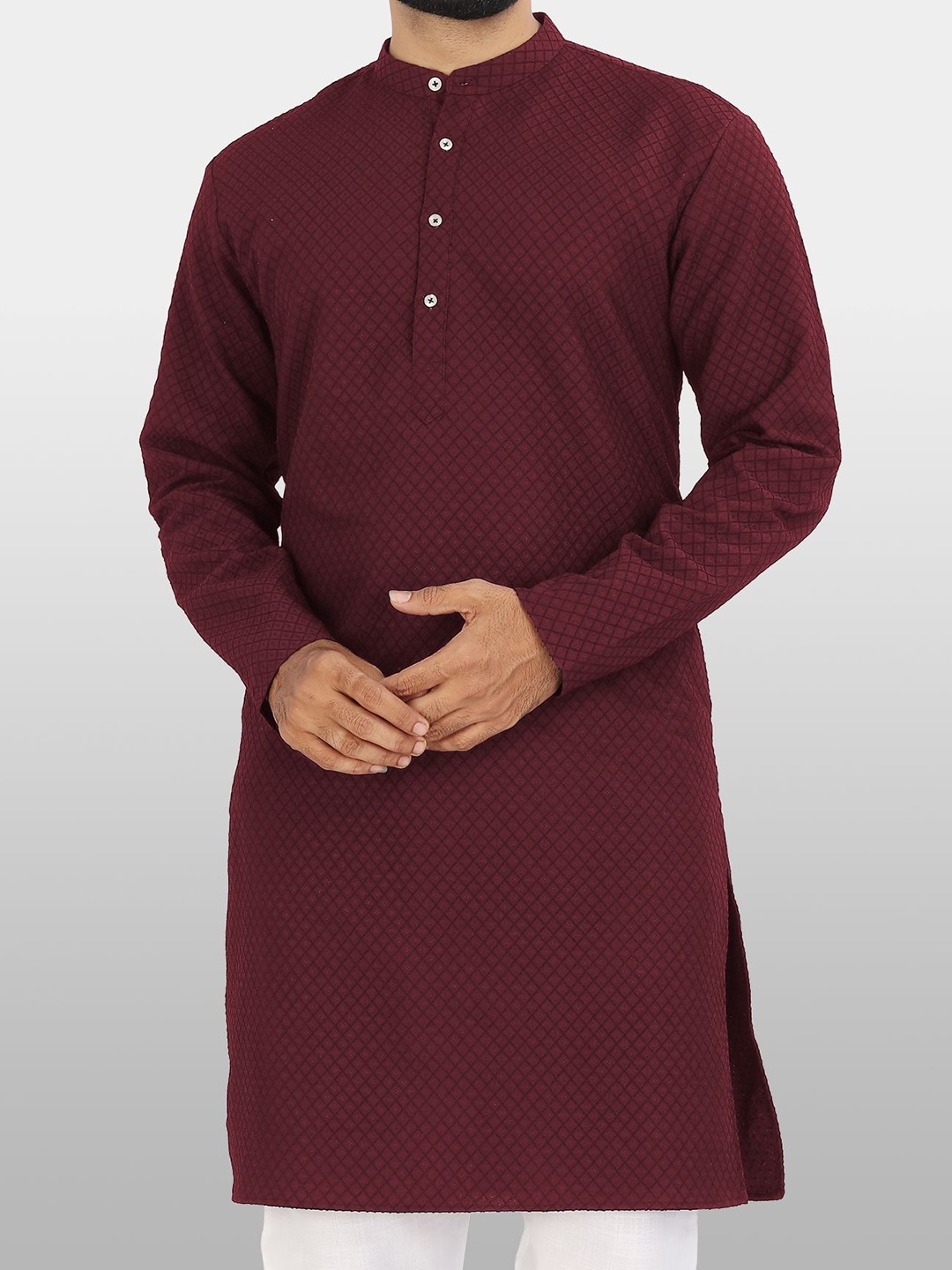 

VeBNoR Men Chikankari Dobby Kurta, Maroon