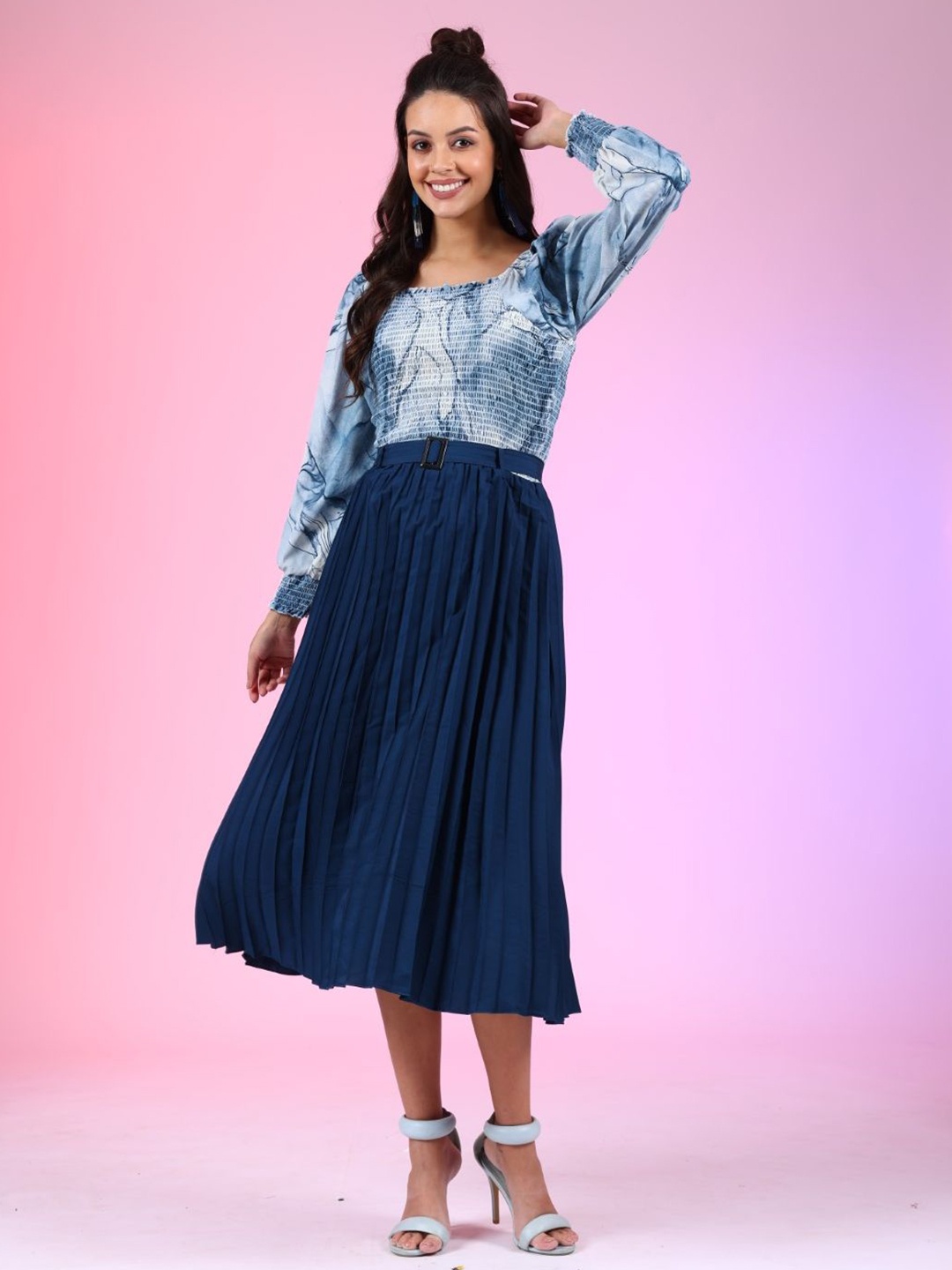 

Jash Creation Floral Print Applique Fit & Flare Maxi Dress, Blue
