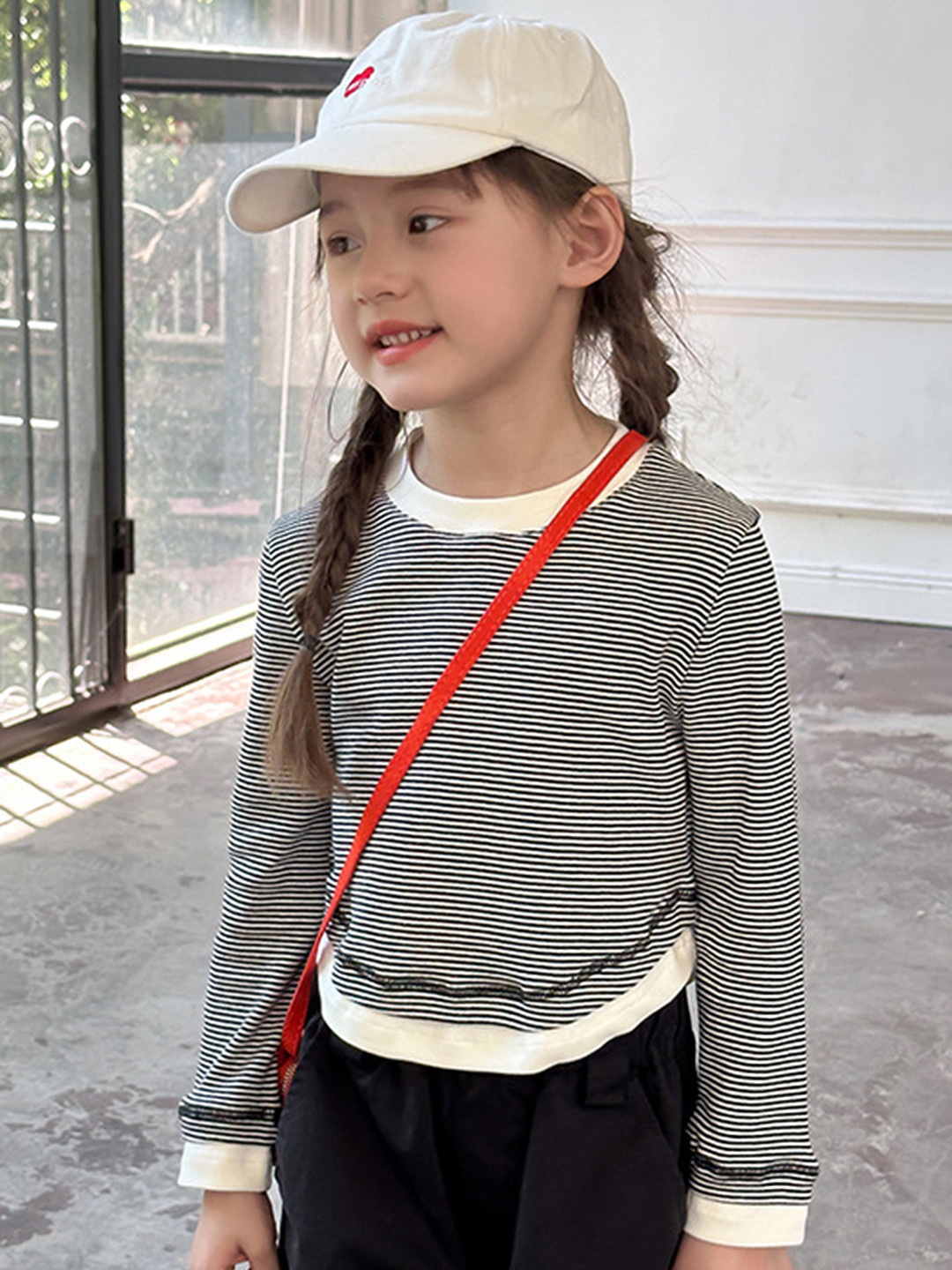 

LULU & SKY Girls Striped Pockets T-shirt, Black