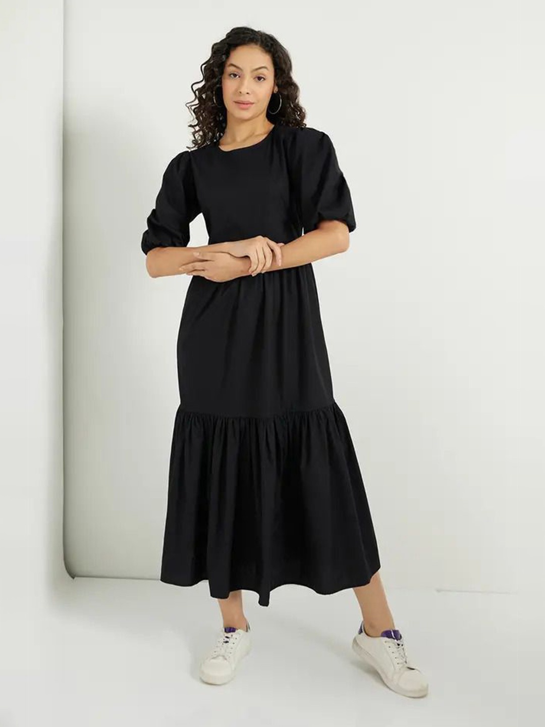 

Jash Creation Applique Crepe Fit & Flare Maxi Dress, Black
