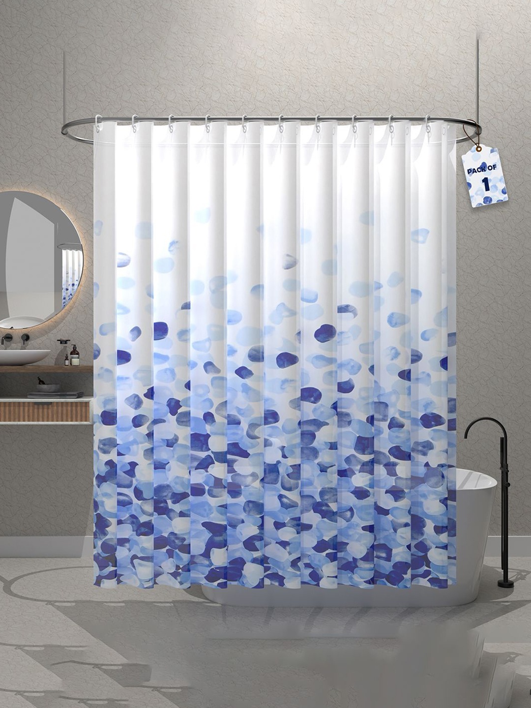 

Aura Aura Blue & White Dots Printed Waterproof Shower Curtains With 12 Rings