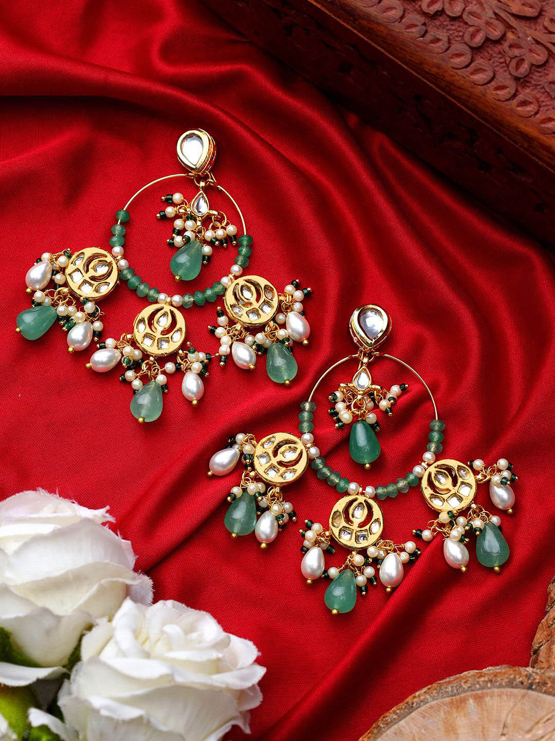 

AARSEE OFFICIAL Contemporary Chandbalis Earrings, Green