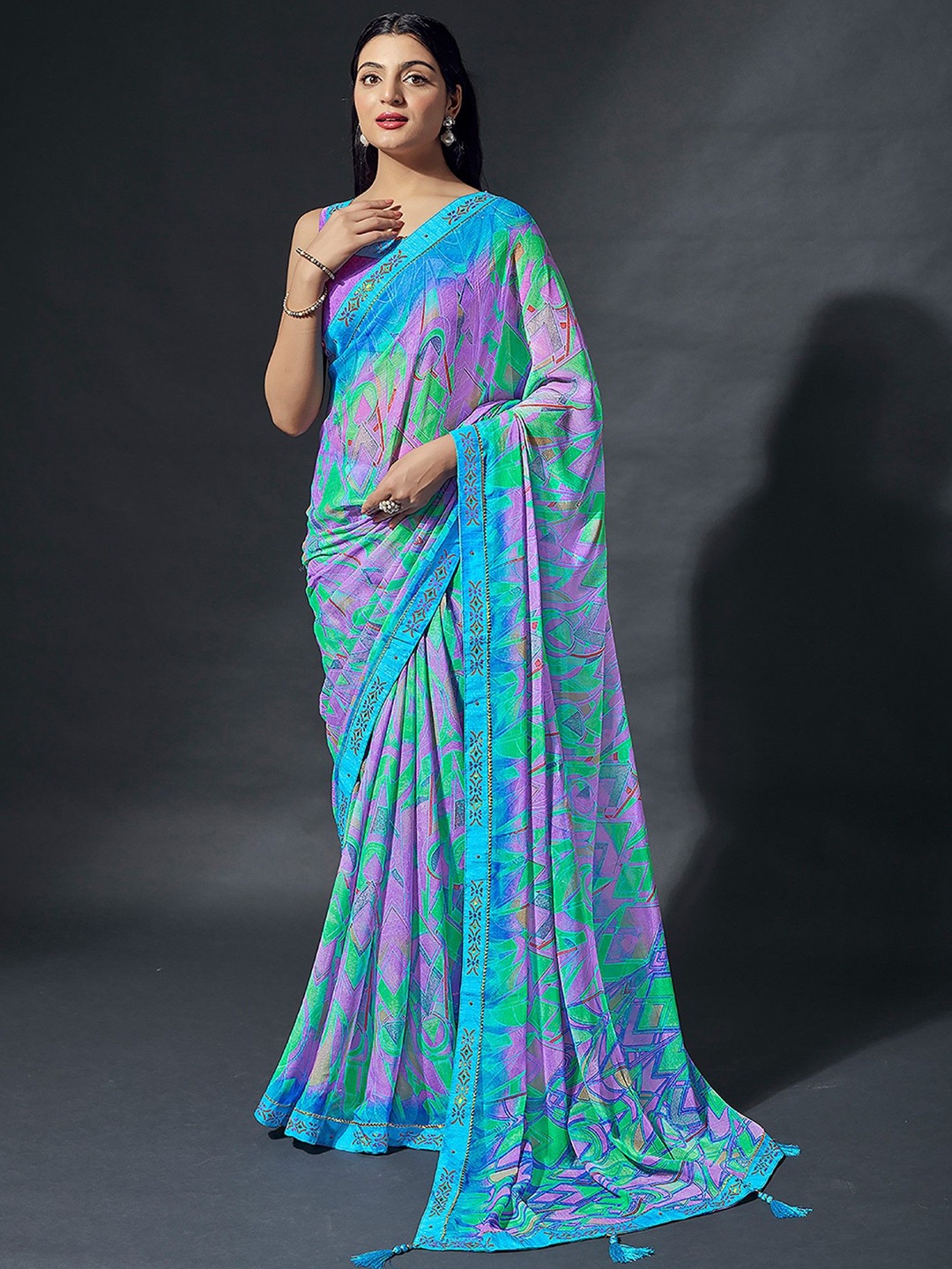 

LeeliPeeri Designer Ethnic Motifs Poly Chiffon Saree, Blue