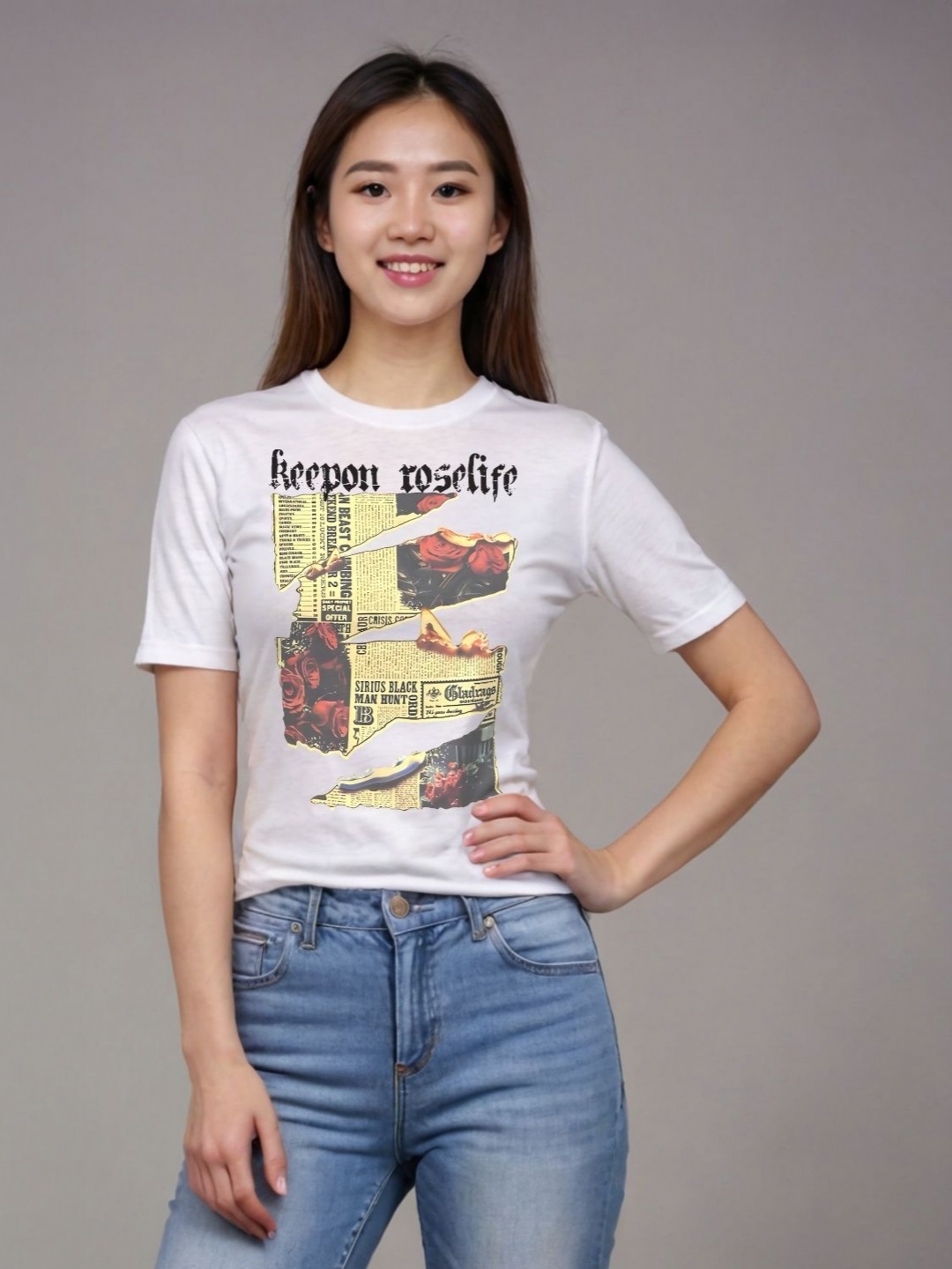 

StyleCast Women Printed Pure Cotton Applique T-shirt, White
