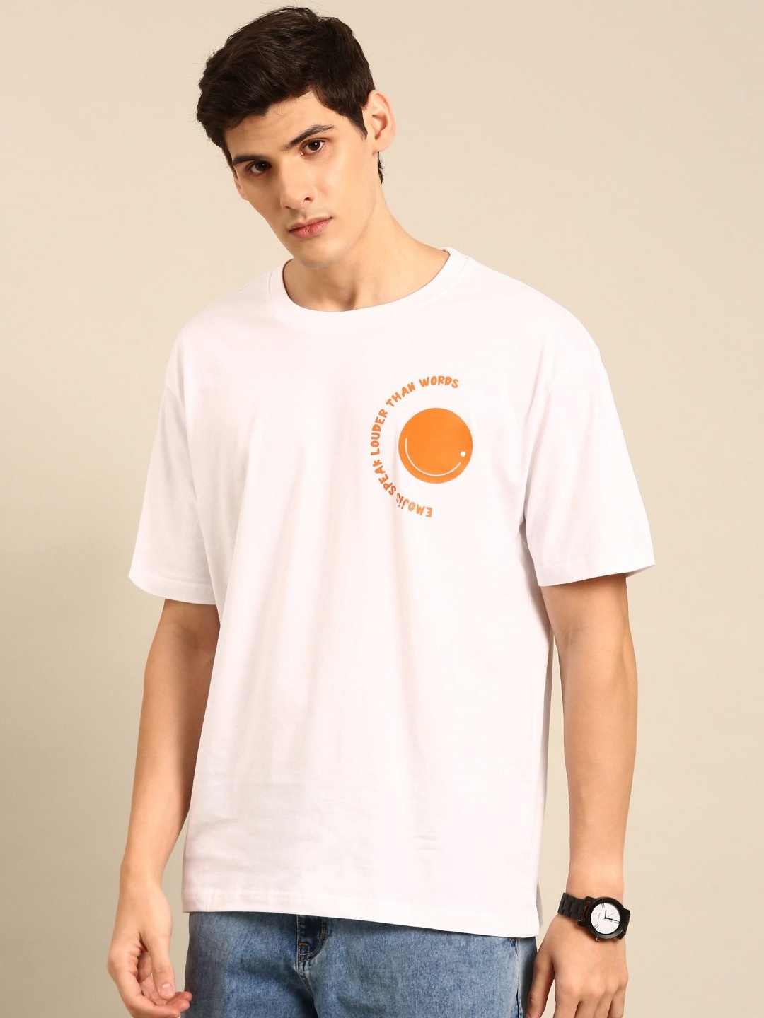 

Mast & Harbour Men Printed Drop-Shoulder Sleeves Bio Finish Pockets T-shirt, White