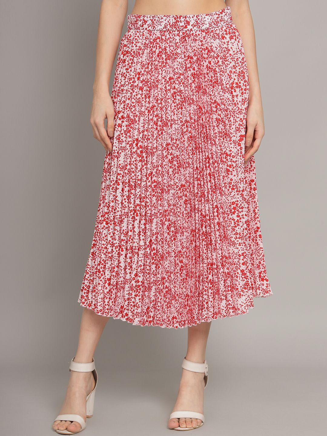 

OTABU Pleated A-Line Midi Skirt, Red