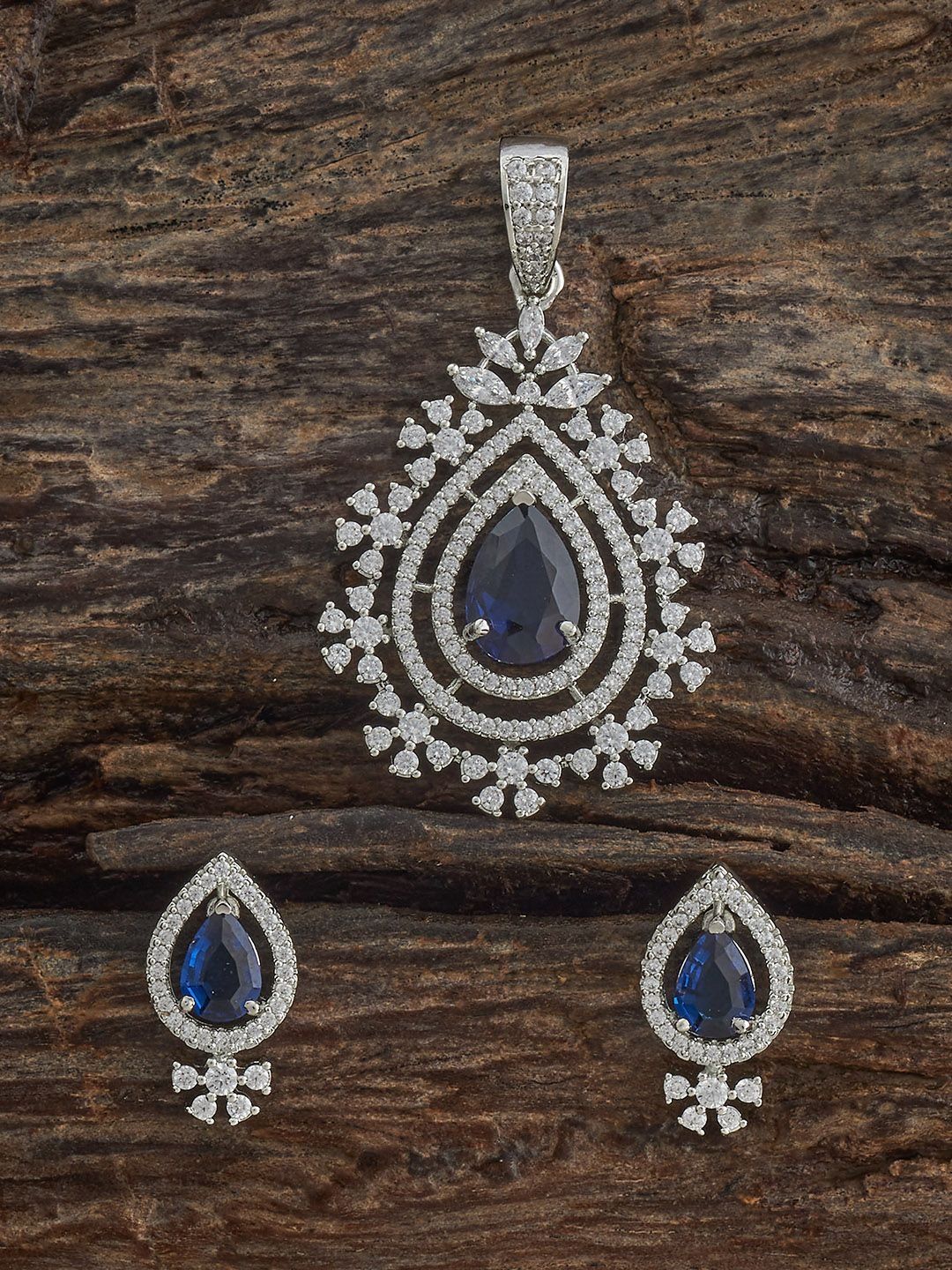 

Kushal's Fashion Jewellery Sapphire Rhodium-Plated Party Zircon Pendant Set, Silver