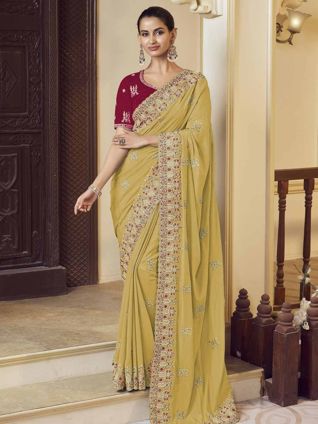 

Suha Floral Embroidered Poly Georgette Saree, Yellow