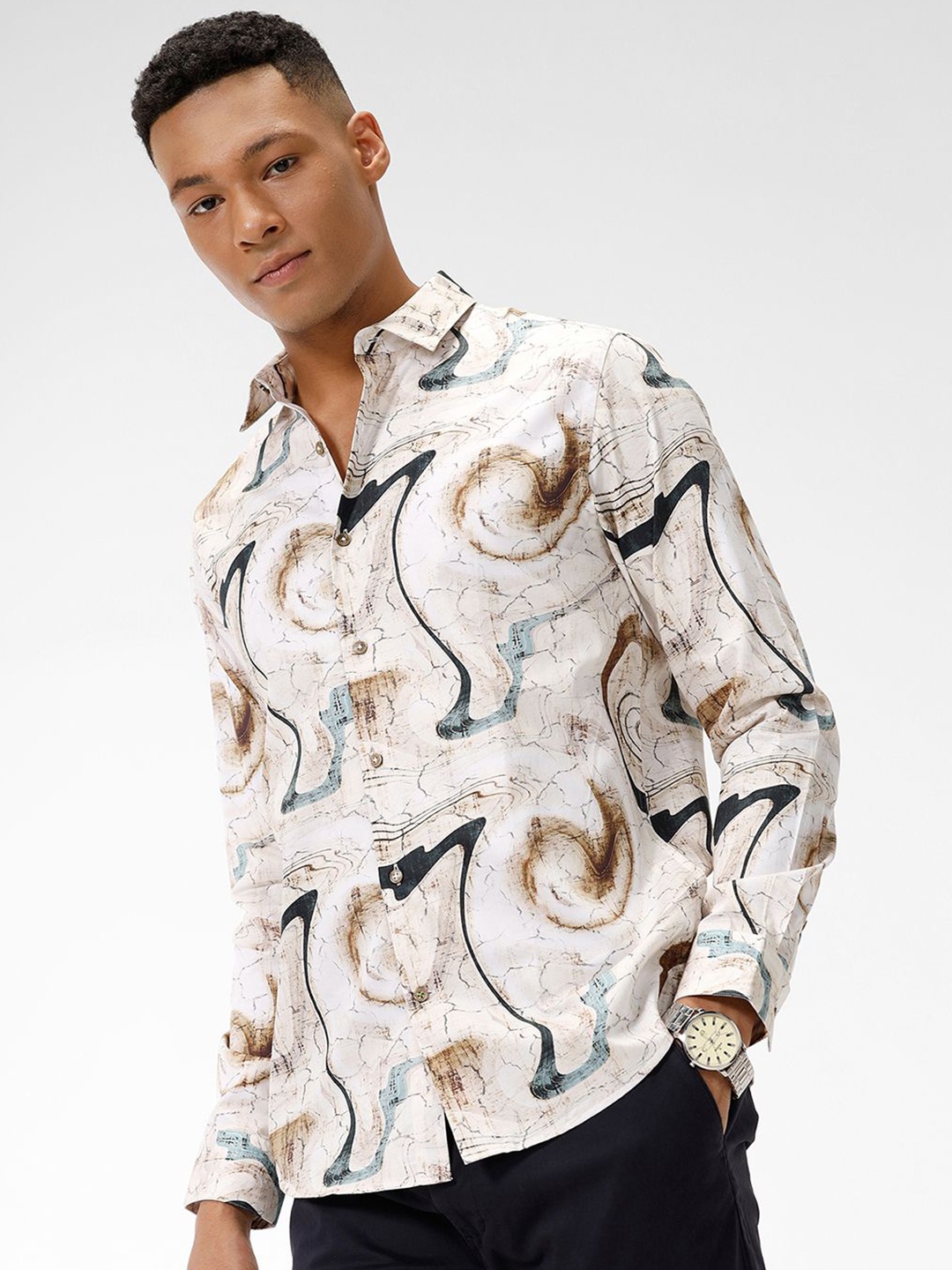 

The Collection Men Classic Opaque Printed Casual Shirt, Multi