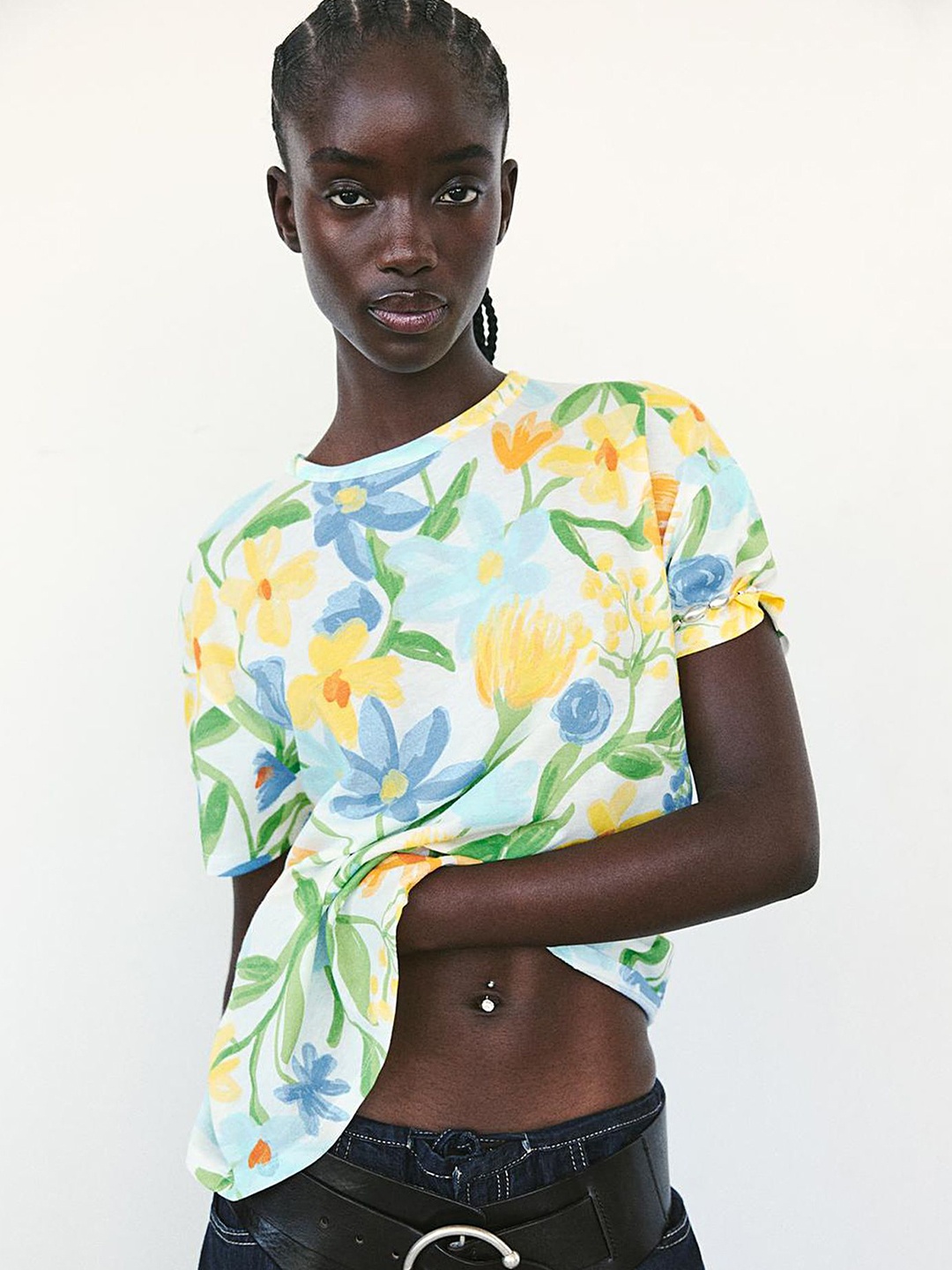 

LULU & SKY Floral Print Crop Top, Yellow